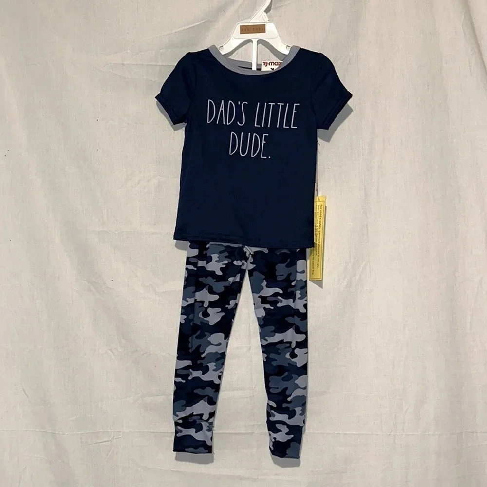 Nwt boys Rae Dunn “Dad’s Little Dude” short sleeve shirt & pants pj set size 4t